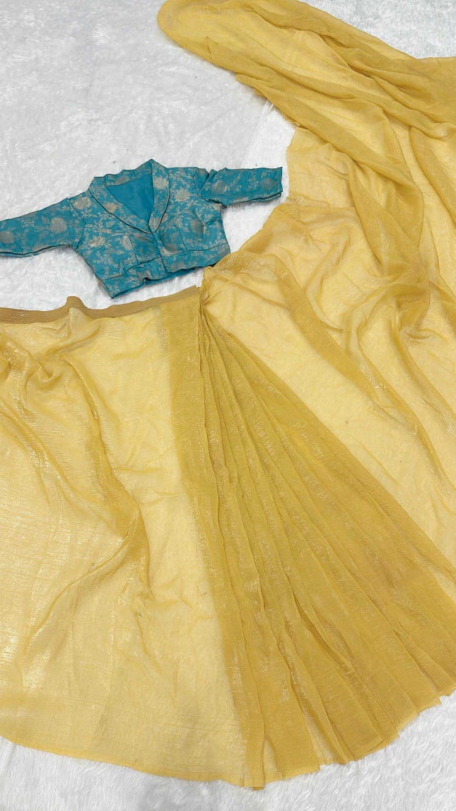 Sparkle Silk Ready-to-Wear Saree with Banarasi Silk Blouse – Elegant & Effortless Draping