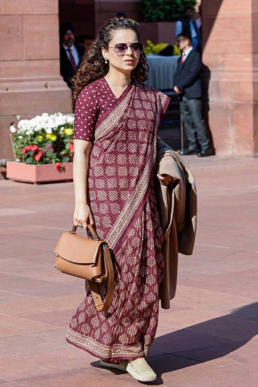 Maroon Kangana Ranaut Inspired Pure Cotton Hand Block Print Bagru Saree with Blouse - House of ViDi