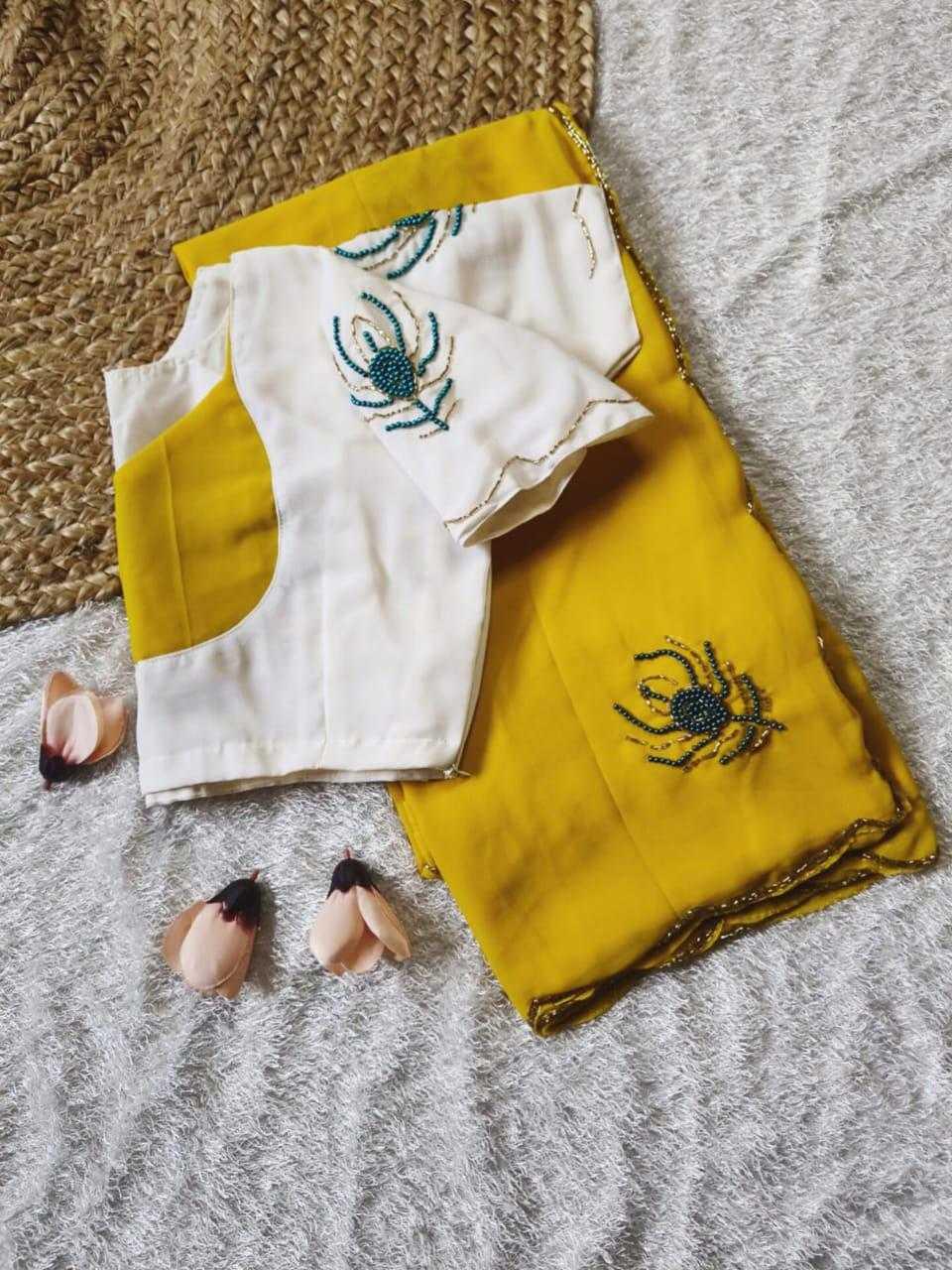 Faux Georgette Saree with Handworked Morpankh Motifs - House of ViDi