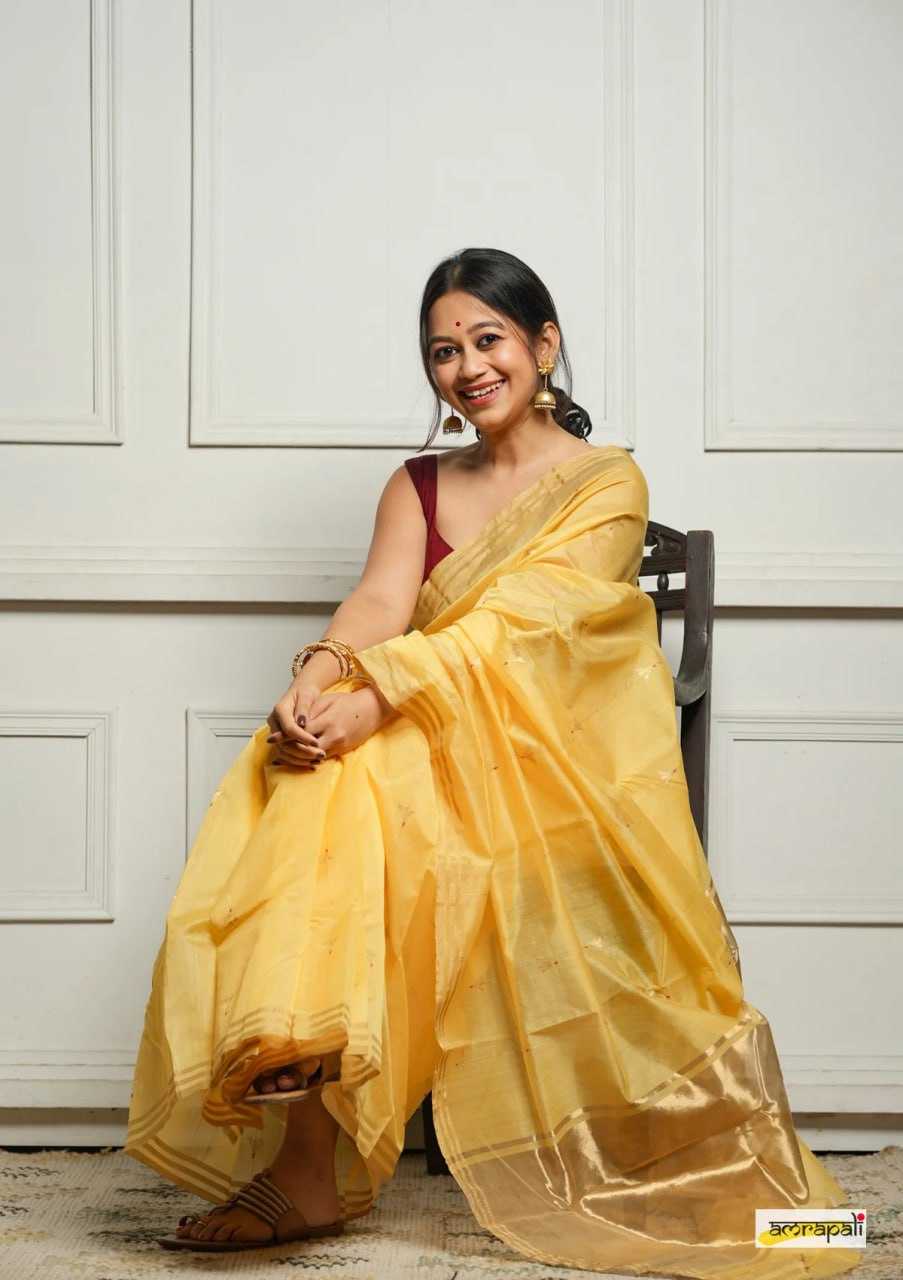 Soft Cotton Silk Saree with Jacquard Weaving & Rich Pallu – Elegant Festive Wear with Unstitched Blouse [Yellow] - House of ViDi