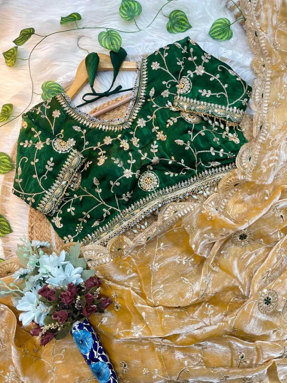 Yellow Fendy Satin Saree with Sequin Embroidery & Blouse - House of ViDi