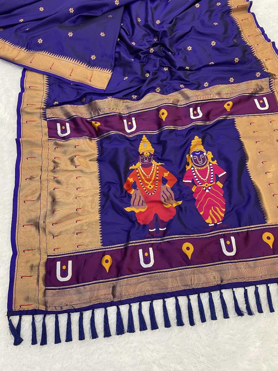 Vitthala Paithani Silk Saree with Muniya Border & Brocade Blouse – Traditional Wedding & Festive Wear [Purple] - House of ViDi