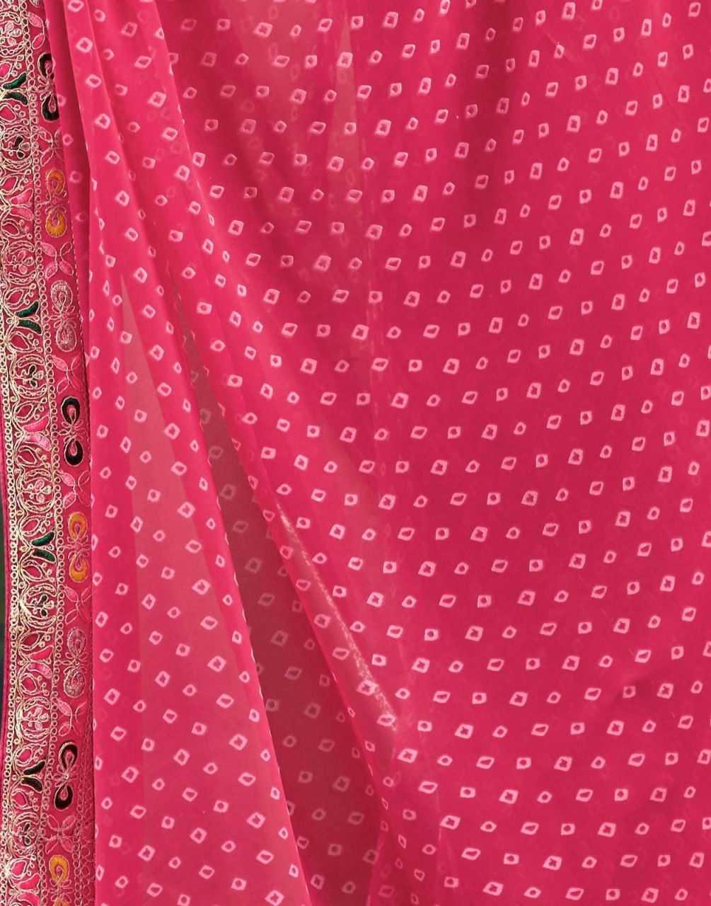 Rani Printed Georgette Saree with Embroidery Lace Border & Designer Blouse - House of ViDi