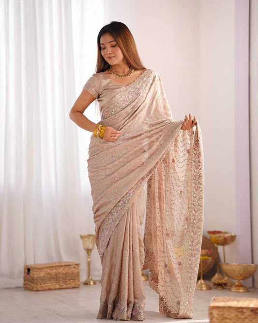 Pure Silky Crush Saree with Multicolor Sequins & Italian Diamond Work – Designer Party Wear Saree