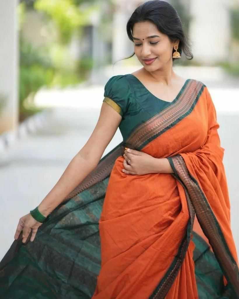Orange Soft Lichi Silk Saree with Rich Pallu & All-Over Jacquard Weaving | Designer Traditional Silk Saree - House of ViDi