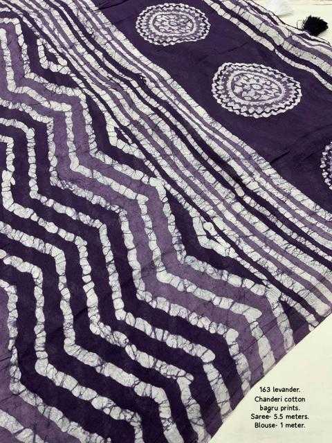 Purple Chanderi Cotton Bagru Batik Printed Saree with Zig Zag Motifs & Tassel Pallu | House of ViDi