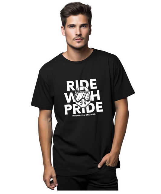 Ride With Pride – Biker Edition Unisex Cotton T-Shirt | Two Wheels. One Tribe. - House of ViDi