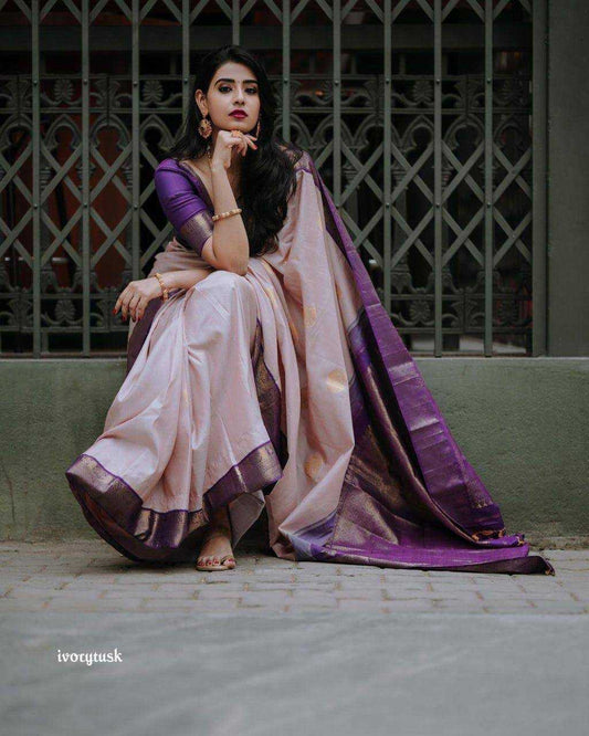 Soft Lichi Silk Saree with Rich Jacquard Border – Elegant Party & Wedding Wear - House of ViDi