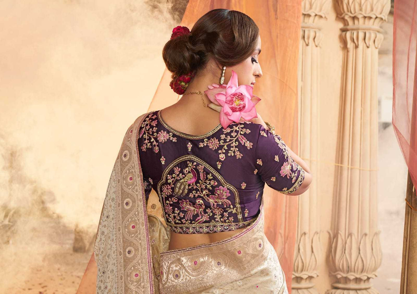 Gold Pure Satin Designer Saree with Lace Border & Heavy Embroidered Contrast Blouse | Party & Traditional Wear