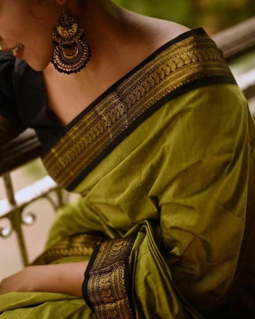 Mehndi Soft Lichi Silk Saree with Rich Pallu & All-Over Jacquard Weaving | Designer Traditional Silk Saree - House of ViDi