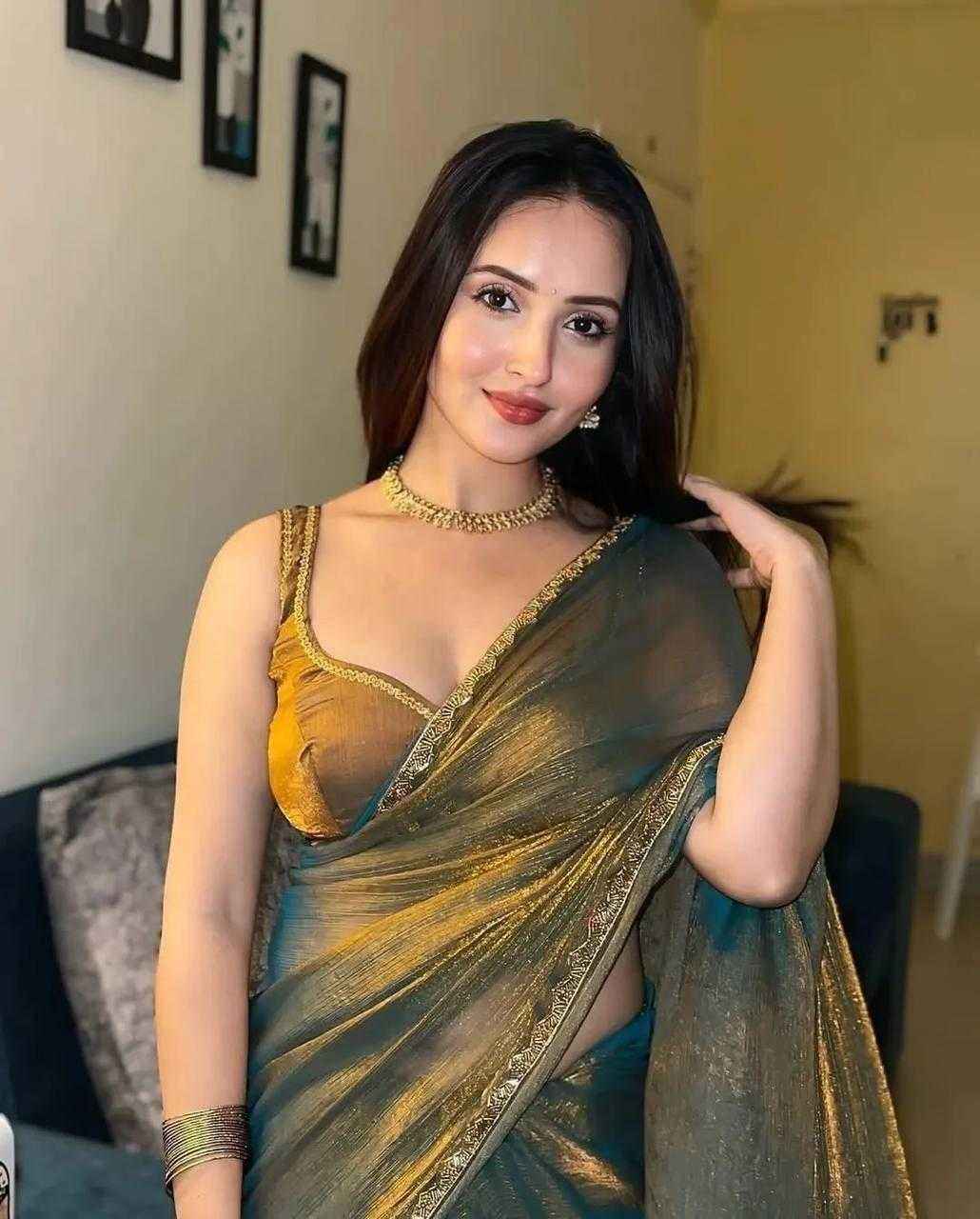 Bright Gray Fendy Satin Handwork Lace Party Wear Saree