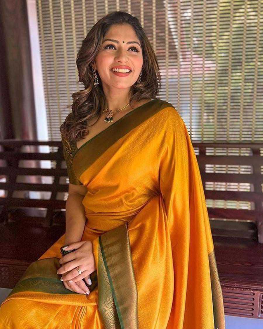 Mustard Premium Soft Lichi Silk Saree with Rich Pallu & Jacquard Weaving | Designer Traditional Wear - House of ViDi