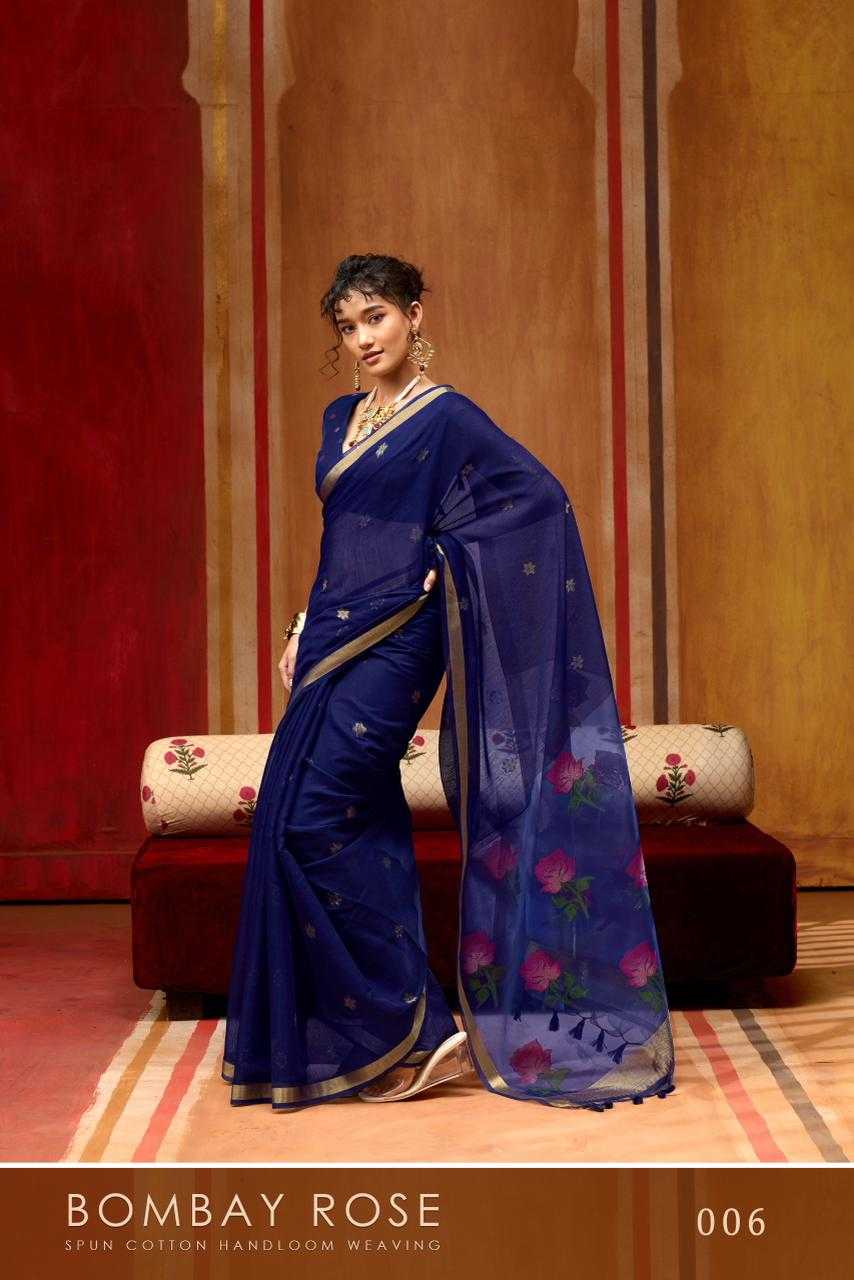 Blue Handloom Silk Saree with Organza Pallu & Woven Design - House of ViDi