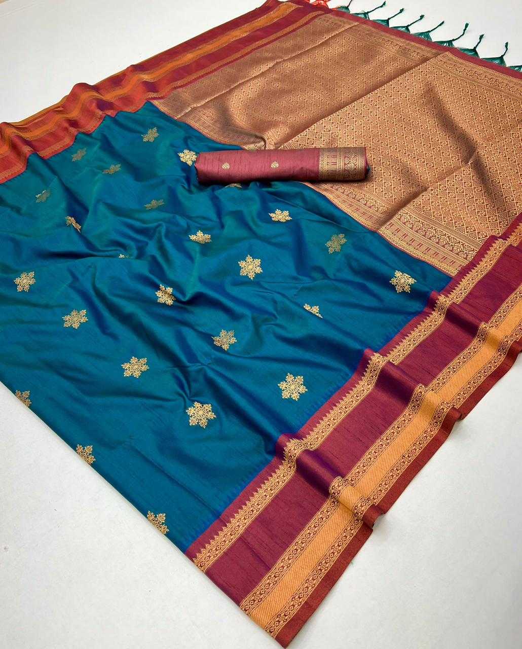 Blue Tussar Silk Handloom Weaving Saree with Rich Zari Border – Perfect for Festivals & Celebrations