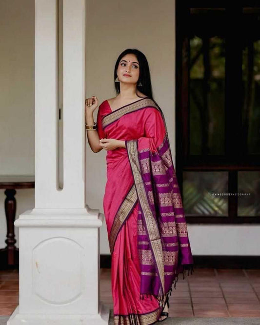 Rani Soft Lichi Silk Saree with Rich Pallu & All-Over Jacquard Weaving | Designer Traditional Silk Saree - House of ViDi