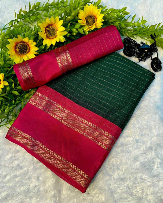 Bottle Green Premium Mysore Silk Saree with Traditional Weaving and Rich Padded Border – Festive & Wedding Collection