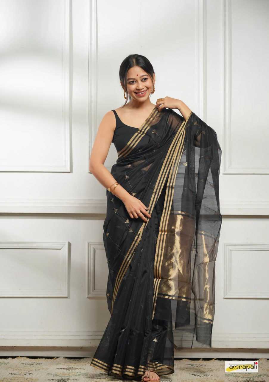 Soft Cotton Silk Saree with Jacquard Weaving & Rich Pallu – Elegant Festive Wear with Unstitched Blouse [Black] - House of ViDi