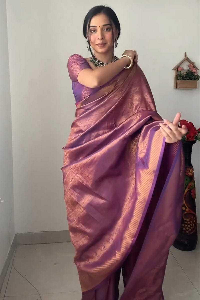 Taniya Mittal Inspired Kanjivaram Silk Saree [Purple] - House of ViDi