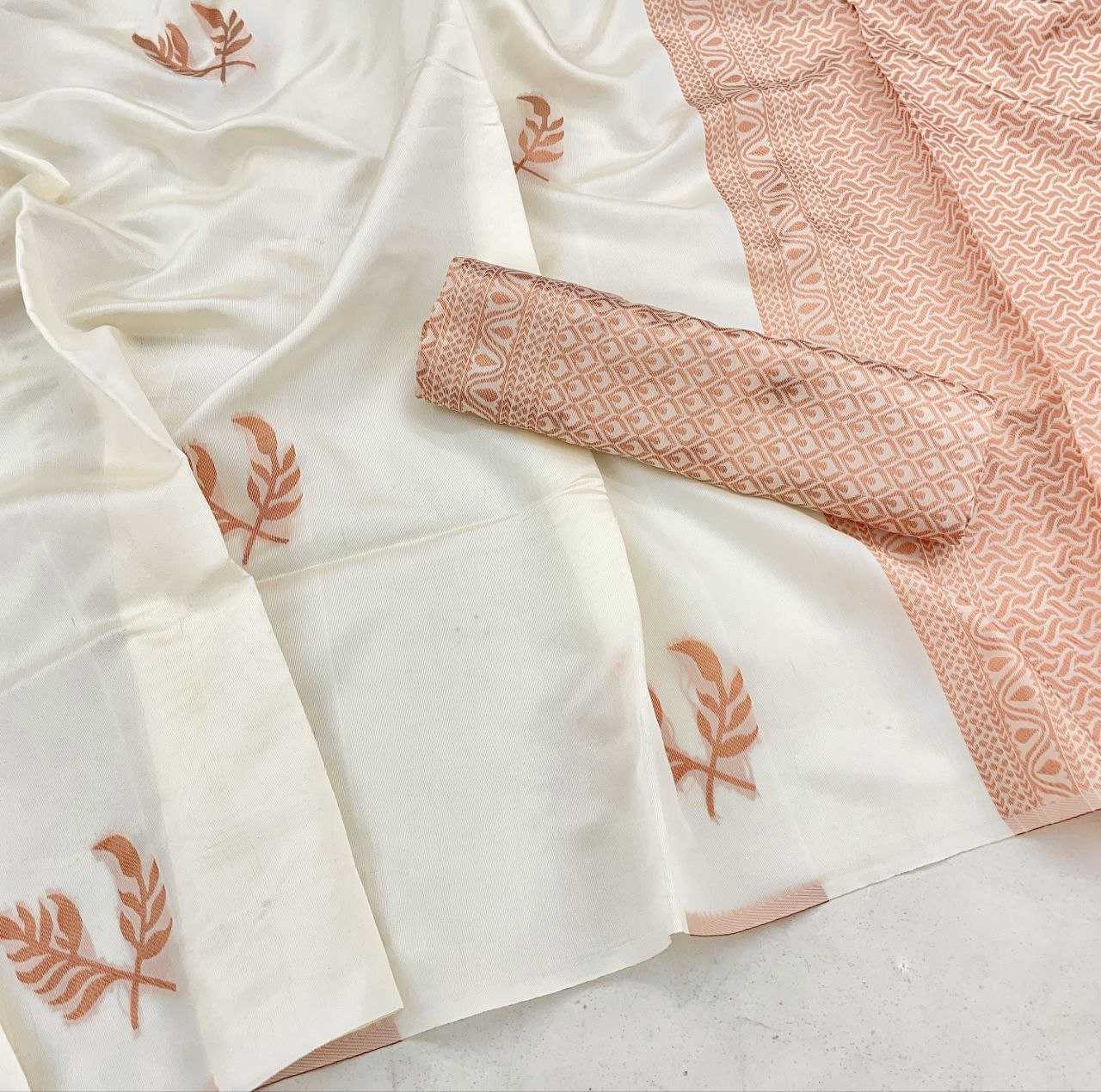 Banarasi Soft Lichi Silk Saree with Rich Pallu & All-Over Jacquard Work | Designer Brocade Blouse [Pearl White]