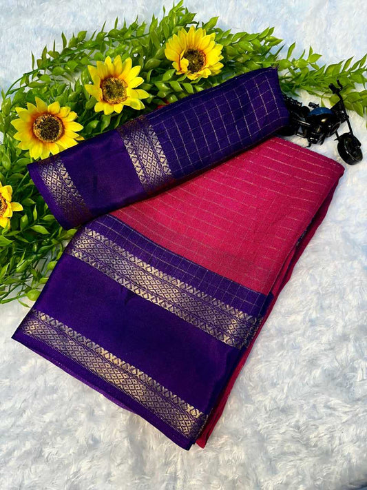 Hot Pink Premium Mysore Silk Saree with Traditional Weaving and Rich Padded Border – Festive & Wedding Collection
