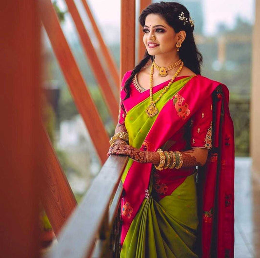Golden Zari Jacquard Soft Lichi Silk Saree with Rich Pallu – Designer Party Wear with Unstitched Blouse - House of ViDi