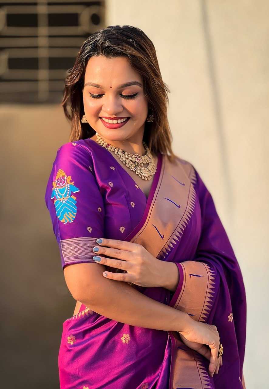Vitthala Paithani Silk Saree with Muniya Border & Brocade Blouse – Traditional Wedding & Festive Wear [Wine] - House of ViDi