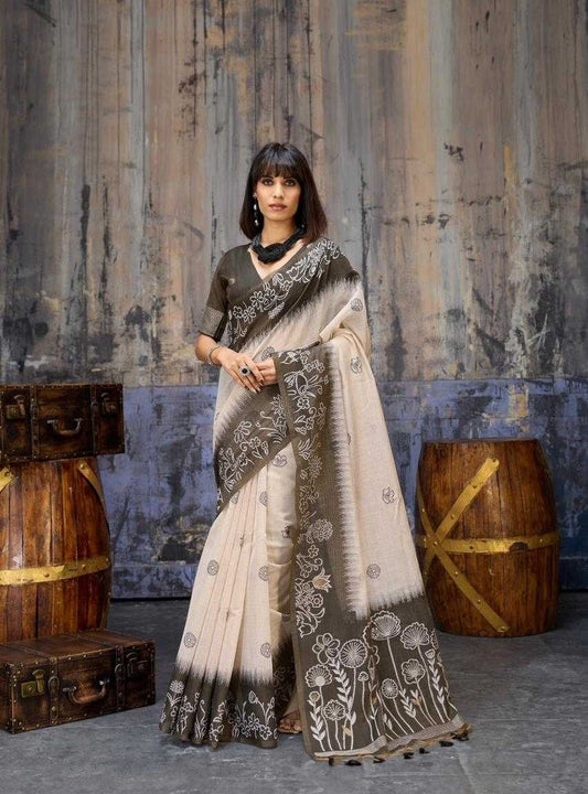 Gray Munga Cotton Handloom Weaving Designer Saree | Uniform & Casual Wear Saree | House of ViDi