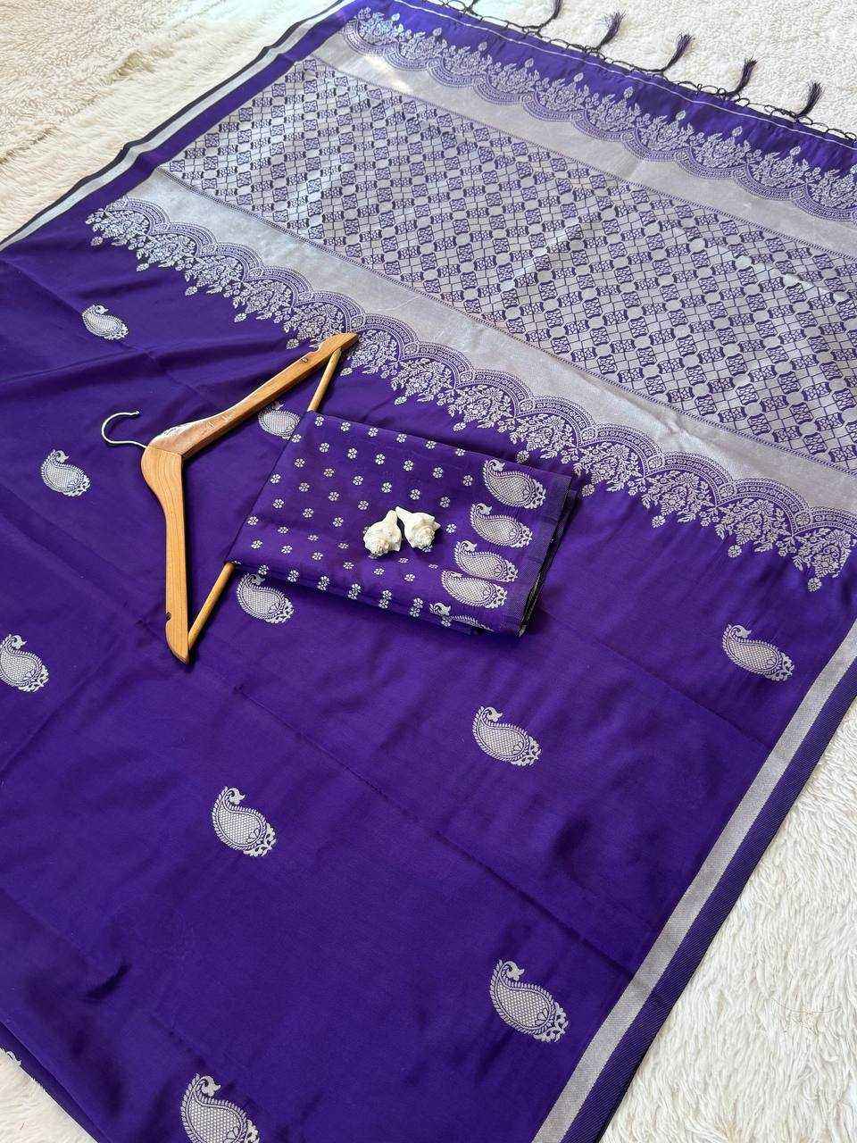 Royal Blue Katan Silk Saree with Silver Weaving & Brocade Blouse