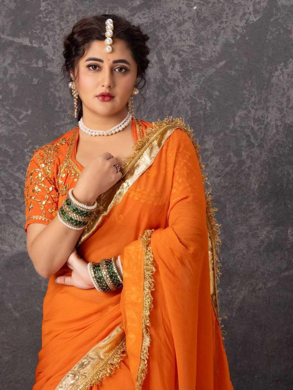 Rashami Desai Inspired Gota Patti Georgette Saree [Orange] - House of ViDi