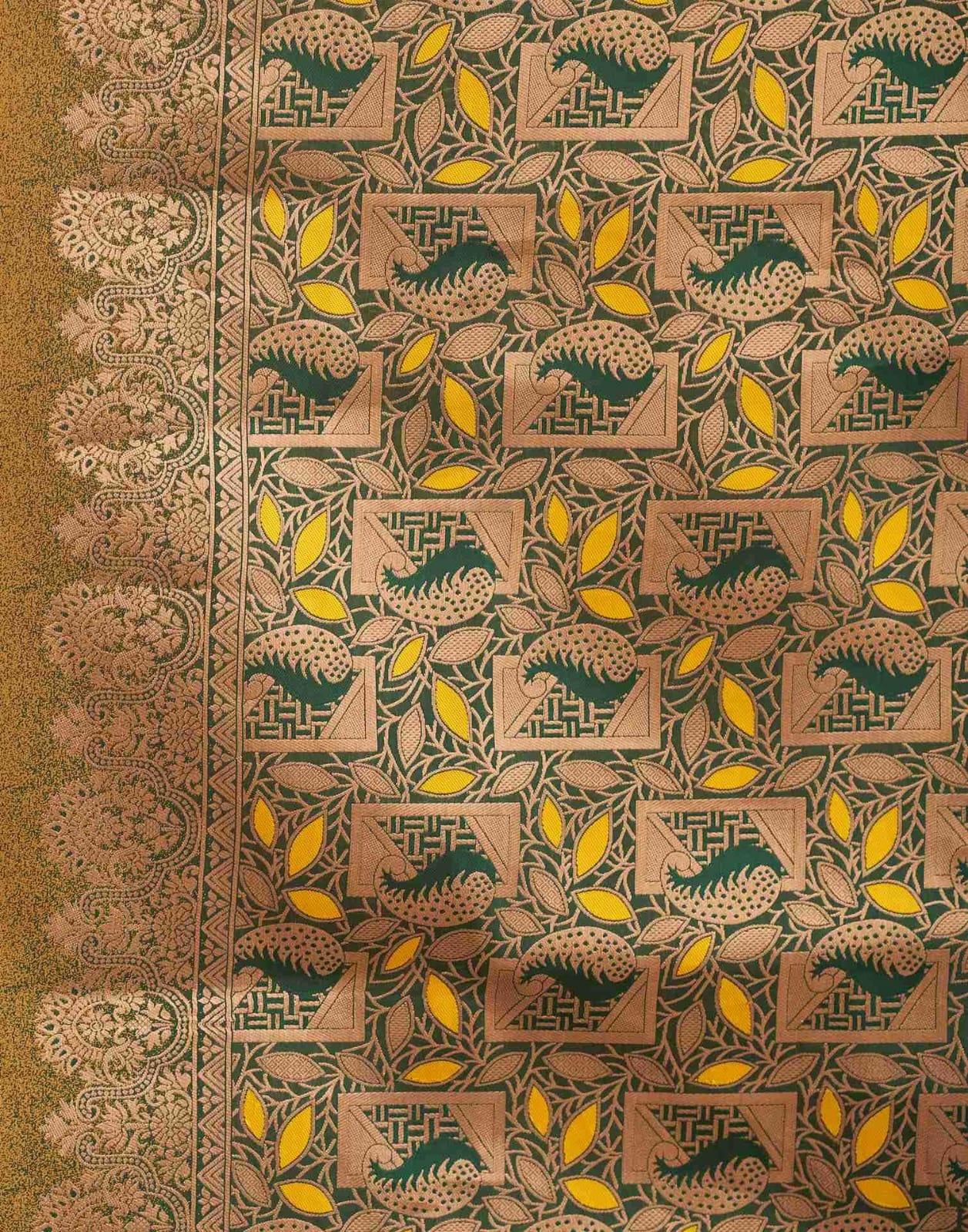 Mustard Yellow Premium Soft Silk Designer Saree with Zari Weaving & Copper-Green Pallu | Festive & Traditional Wear - House of ViDi