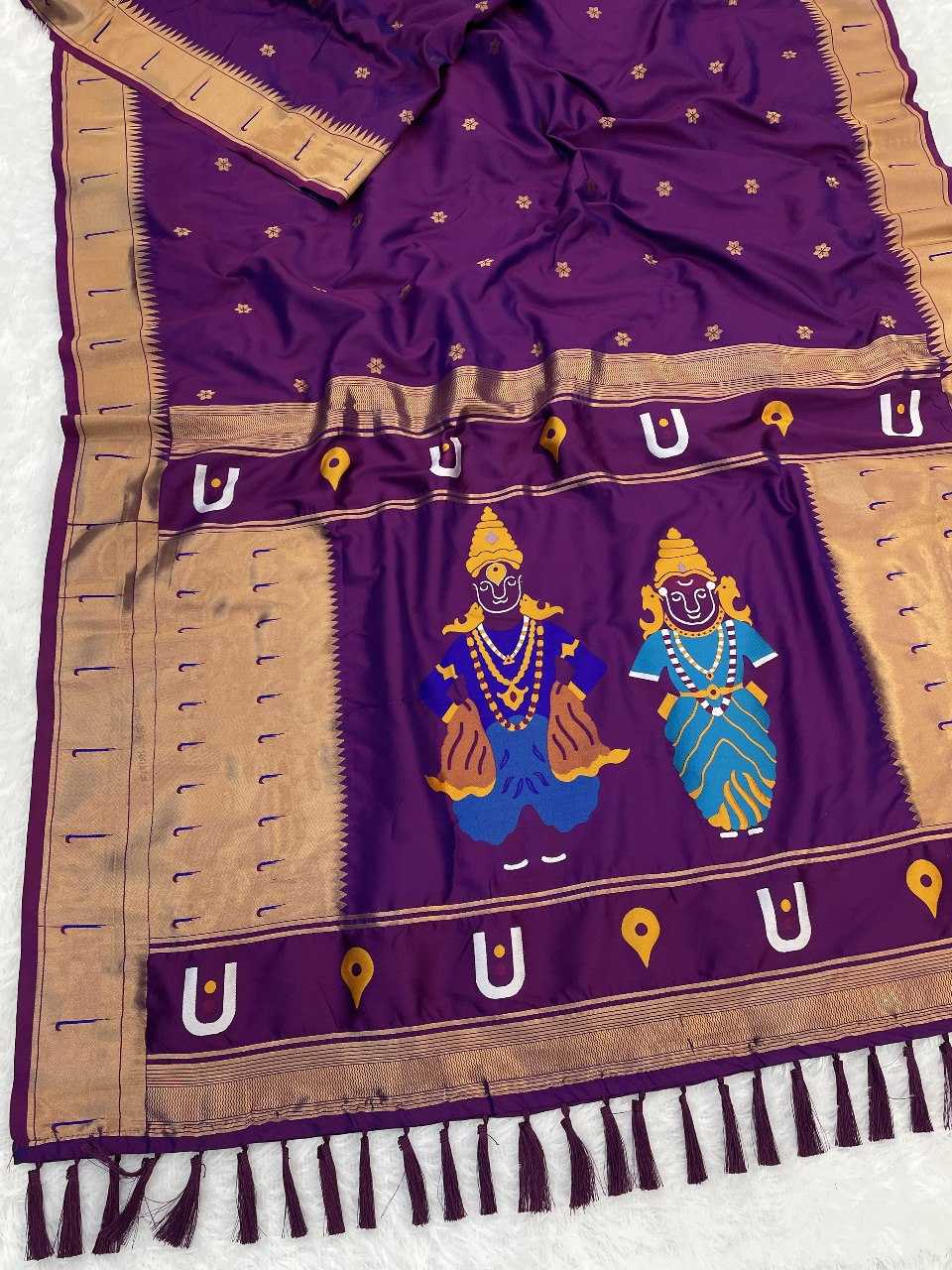 Vitthala Paithani Silk Saree with Muniya Border & Brocade Blouse – Traditional Wedding & Festive Wear [Wine] - House of ViDi