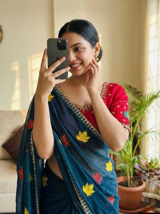 Rangoli Silk Saree with Mirror Work & Zari Detailing