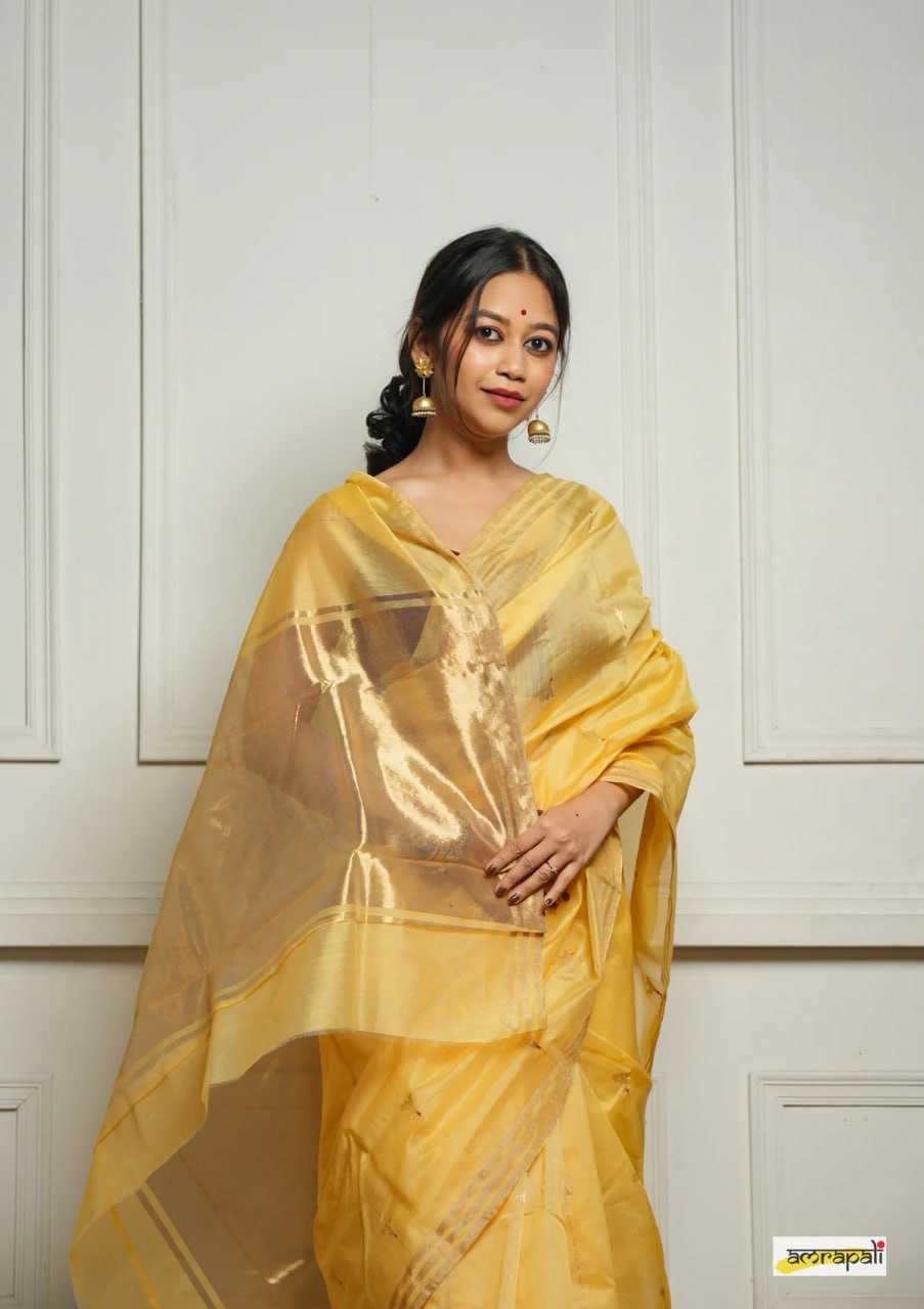 Soft Cotton Silk Saree with Jacquard Weaving & Rich Pallu – Elegant Festive Wear with Unstitched Blouse [Yellow] - House of ViDi