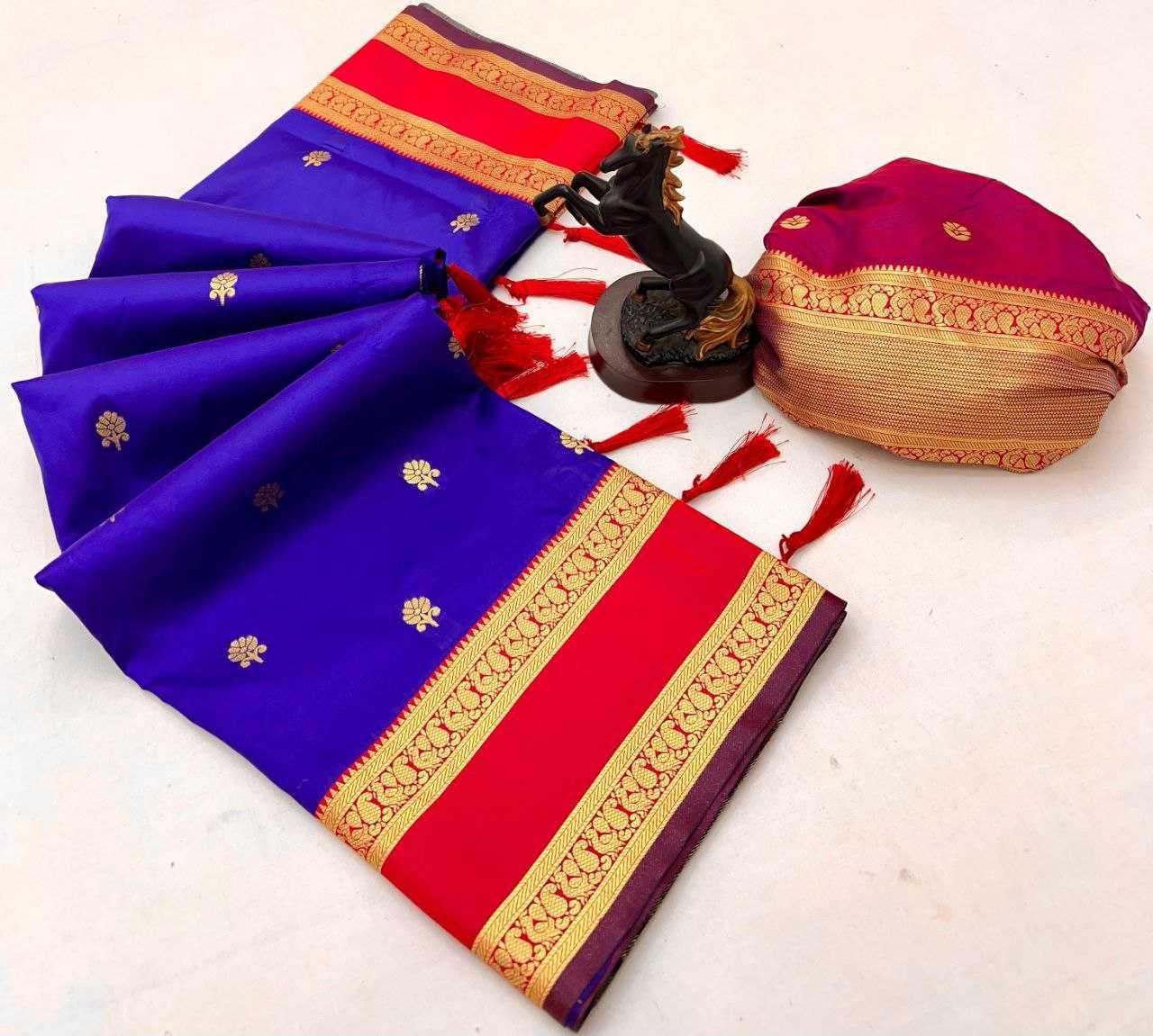 Blue Premium Soft Silk Kanjeevaram Saree with Dual Zari Butta, Rich Woven Pallu & Designer Silk Blouse - House of ViDi