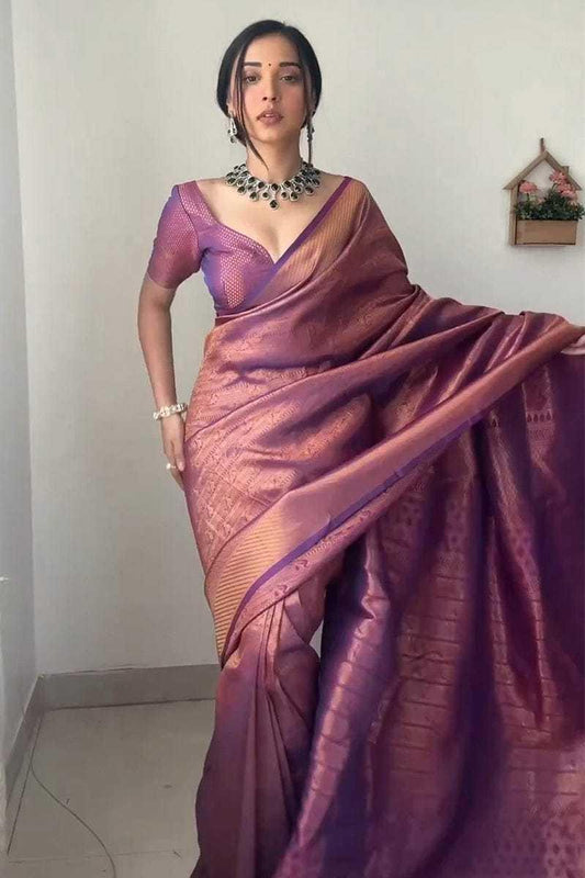 Taniya Mittal Inspired Kanjivaram Silk Saree [Purple] - House of ViDi