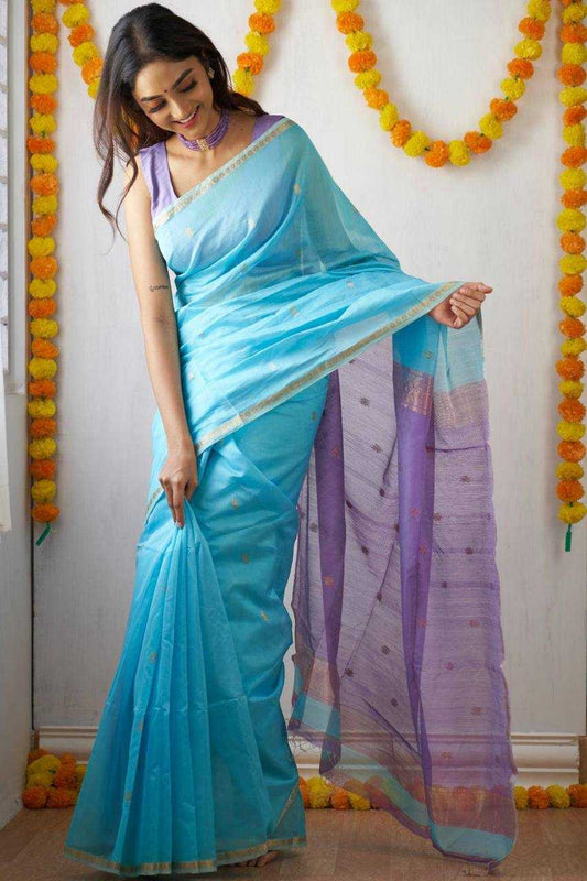Soft Linen Saree with Rich Weaving Blouse – Elegant Festive & Onam Collection - House of ViDi