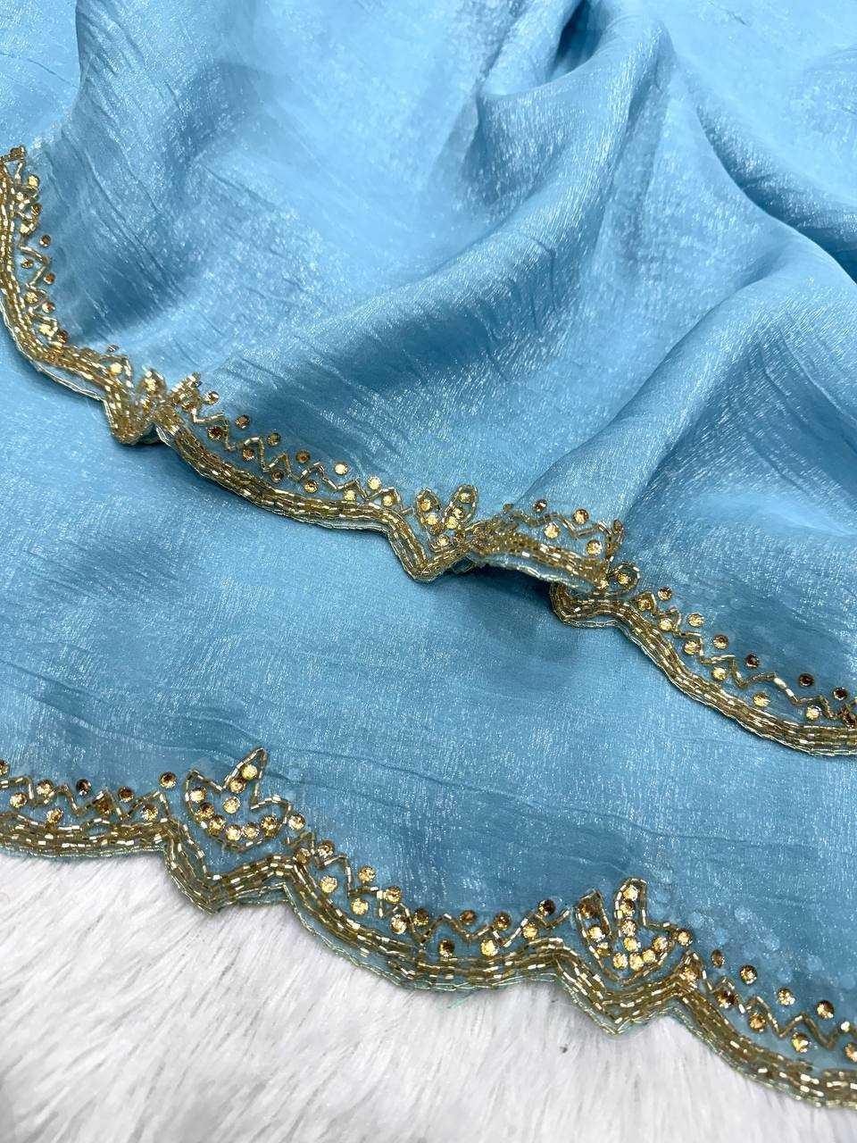 Blue Pixel Crush Saree with Katdana & Diamond Work - House of ViDi