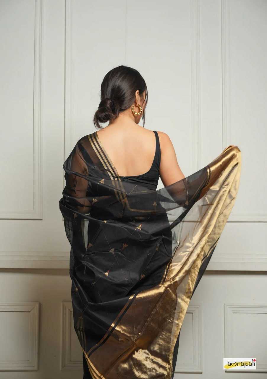 Soft Cotton Silk Saree with Jacquard Weaving & Rich Pallu – Elegant Festive Wear with Unstitched Blouse [Black] - House of ViDi