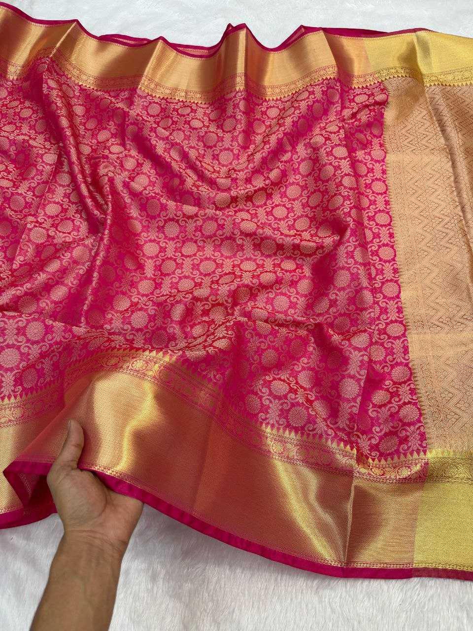 Shruti Haasan Inspired Pink Kanjivaram Tissue Silk Saree with Soft Zari Weaving & Brocade Blouse - House of ViDi