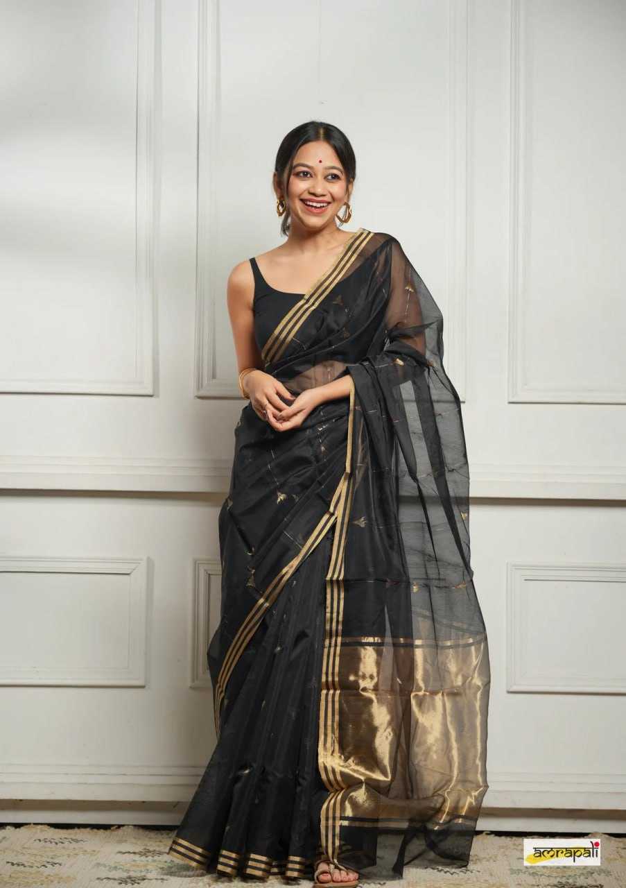 Soft Cotton Silk Saree with Jacquard Weaving & Rich Pallu – Elegant Festive Wear with Unstitched Blouse [Black] - House of ViDi