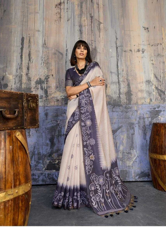 Navy Blue Munga Cotton Handloom Weaving Designer Saree | Uniform & Casual Wear Saree | House of ViDi