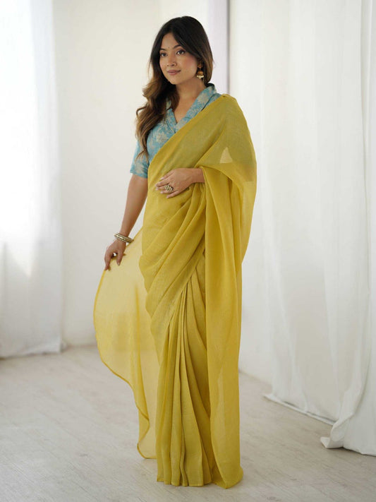 Sparkle Silk Ready-to-Wear Saree with Banarasi Silk Blouse – Elegant & Effortless Draping