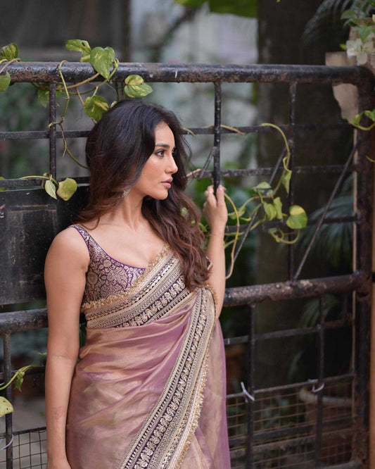 Designer Soft Twill Net Saree with Sequin & Dori Embroidery – Jacquard Silk Blouse - House of ViDi