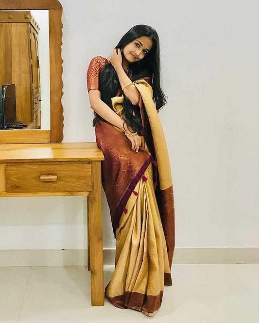 Brown Premium Soft Lichi Silk Saree with Rich Pallu & Jacquard Weaving | Designer Traditional Wear - House of ViDi