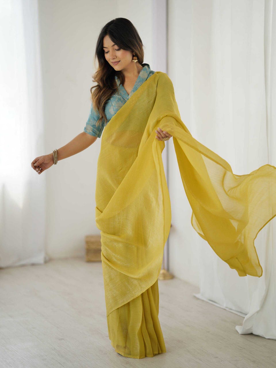 Sparkle Silk Ready-to-Wear Saree with Banarasi Silk Blouse – Elegant & Effortless Draping