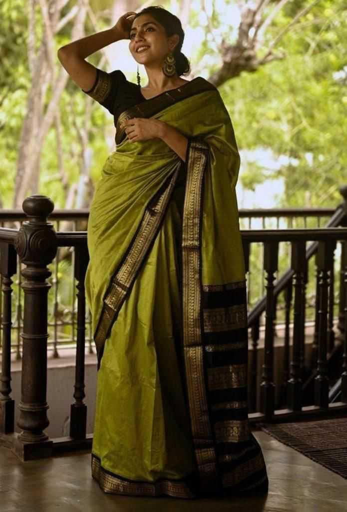 Mehndi Soft Lichi Silk Saree with Rich Pallu & All-Over Jacquard Weaving | Designer Traditional Silk Saree - House of ViDi