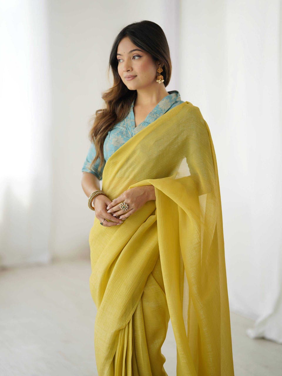 Sparkle Silk Ready-to-Wear Saree with Banarasi Silk Blouse – Elegant & Effortless Draping