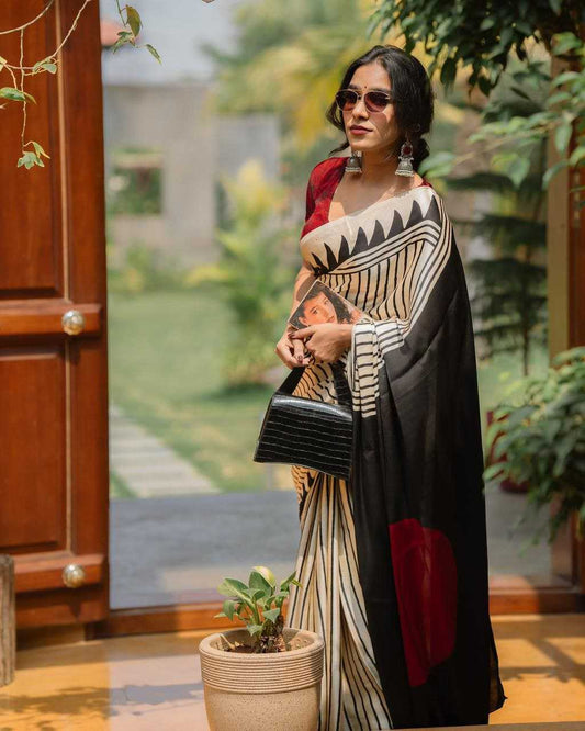 Gajji Soft Silk Ajrakh Bandhej Saree with Red Crape Silk Blouse – Heritage Ethnic Wear - House of ViDi