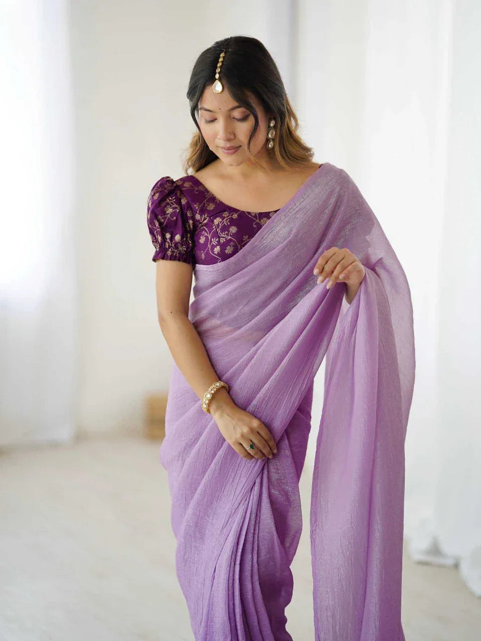 Sparkle Silk Ready-to-Wear Saree with Heavy Banarasi Blouse | Adjustable Hooks | Designer Party Wear Saree - House of ViDi