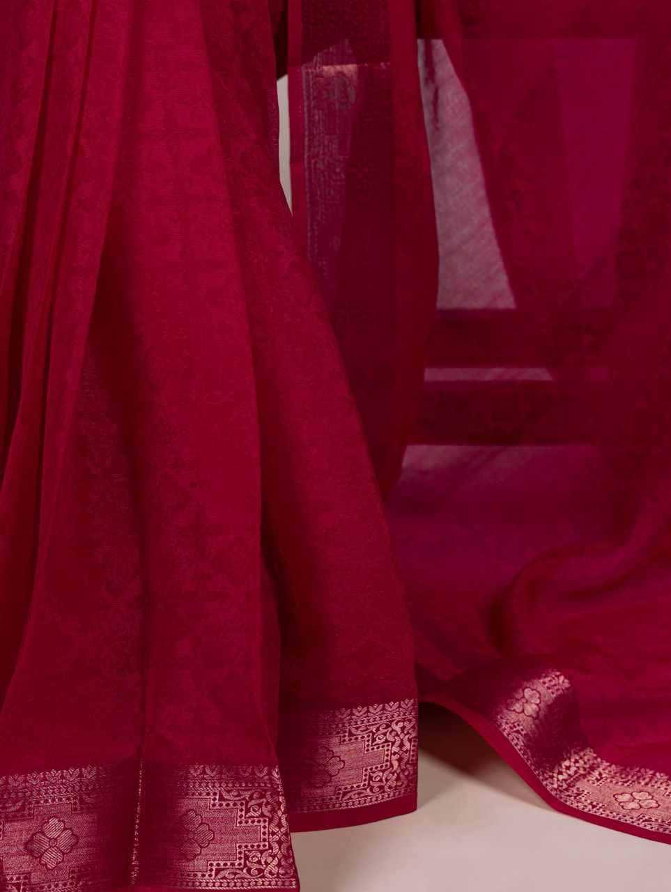 Rani Poly Shimmer Saree with Zari Weaving Border & Matching Blouse | Traditional & Festive Wear Saree - House of ViDi